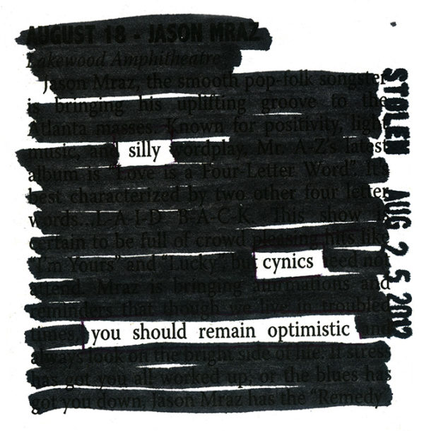 Silly Cynics - blackout poem by Jodi Hersh