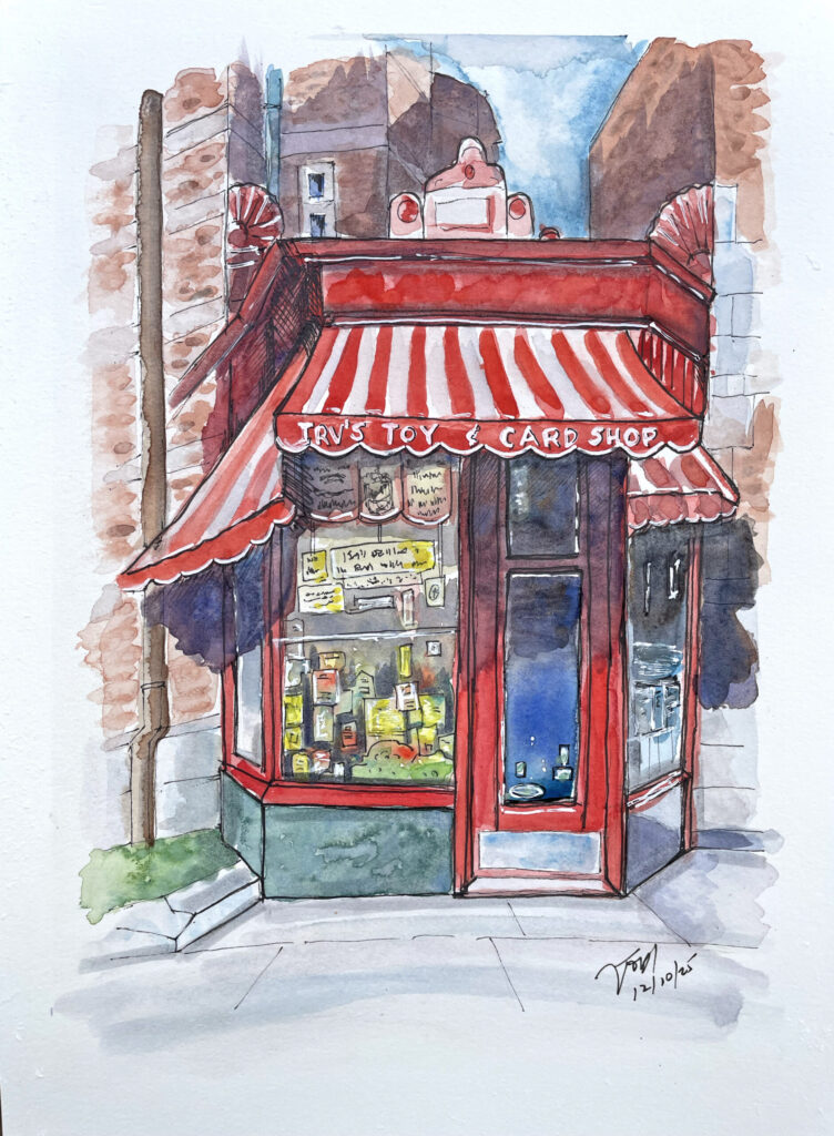 Urban Sketch of toy and card shop